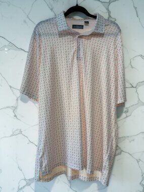 Lowcountry Collection Polo Shirt Mens Large White Pink Cocktail Print Golf